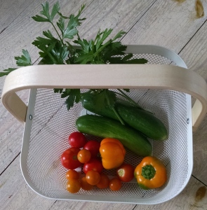 Parsley, cukes, orange peppers and cherry tomatoes