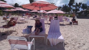 Mom under the umbrella in Turks & Caicos